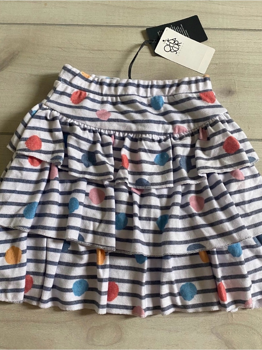 NWT Chaser Girls' Tiered Polka Dot Striped Skort - White Multi